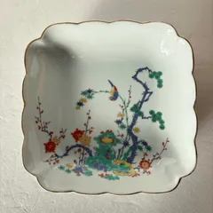 【有田焼  静山作 柿右衛門写  四方皿】角皿  錦松竹梅鳥文