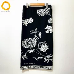 #wnc レオナール LEONARD スカート 黒 白 ニット 花柄 ロゴ フランス製 美品 レディース [975507]