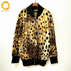 #anc レオナール LEONARD ブルゾン ジャンパー M 黄系 黒 ジップアップ レオパード柄 リブ イタリア製 美品 レディース [980066]のサムネイル