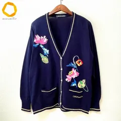 美品　レオナール　カーディガン　トップス　カンカン素材　ネイビー　バラ柄　長袖 LEONARD レオナール 花柄 ロングカーディガン