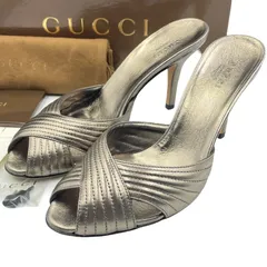未使用品 GUCCI グッチ サンダル 靴 レザー シルバー グレー サイズ 36C