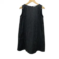 FRAY I.D(フレイアイディー) ワンピース サイズF レディース美品  黒×白 クルーネック/ノースリーブ/ひざ丈/ストライプ