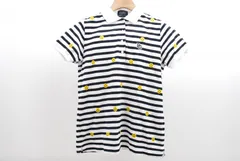 中古 レディース パーリーゲイツ PEARLY GATES 半袖ポロシャツ 1(M) 白×濃紺 ボーダー スマイル ニコちゃん