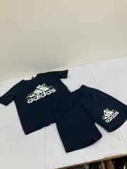 送料無料★adidas アディダス★半袖Tシャツ　ジャージ　ハーフパンツ★上下セット　セットアップ★キッズ　子供　140-150 ジュニア★ネイビー　#80106sab