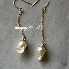 国産あこや真珠♡ロングピアス♡アレルギー対応♡サージカルステンレス♡バロック♡本真珠♡結婚式♡