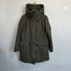 メンズ UNIQLO カーキ色 フード ロング ダウン コート