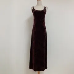 70s フランス製 vintage ヴィンテージ ロングキャミワンピース ベロア Sサイズ程度 薔薇柄 花柄 ブラウン系