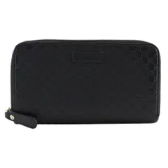 【GUCCI】グッチ ラウンドファスナー GGマイクロ アウトレット 449391 シマレザー 黒 ユニセックス 長財布