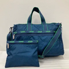 8063　LeSportsac レスポートサック　2way　ボストンバッグ　旅行用バッグ　トラベルバッグ　ポーチ付き　ドット　水玉　グリーン　ネイビー　緑　紺　レディース　軽量　シンプル　カジュアル　きれいめ