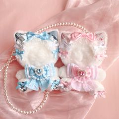 おすわりぬい服 ピンク黒レースねこちゃん 11㎝〜15㎝ ちびぐるみ にじ