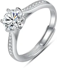 SEVEN EBISU 指輪 レディース フリーサイズ モアサナイト 一粒 リング シルバー S925 純銀 プレゼント 上品 アレルギー対応 女性 (シルバー,  1カラット)