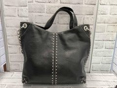 FURLA トートバッグ スタッズ ポーチ付き A4 ビジネス シボ革 ブラック 
