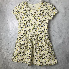 PETIT BATERU プチバトー キッズ 黄色 花柄 半袖 ワンピース １２８ｃｍ 夏物 □〇