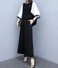 スーツ レディース セットアップ パンツスーツ シャツ ワイドパンツ 体型カバー ママ 普段着 上下セット 大きいサイズ