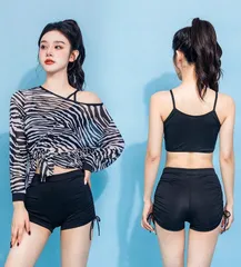 おしゃれ 水着 レディース 体型カバー タンキニ 3点セット 長袖 ラッシュガード オーバー Tシャツ タンクトップ パッド付き ショートパンツ