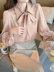 無地 レースアップ カラー カジュアル 長袖 シャツ トップス