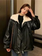 ムートンジャケット レザーコート レディース ライダースジャケット 裏起毛 厚手 防寒 フェイク レザー ジャケット おしゃれ 秋冬コート 大