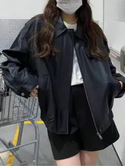 ジャケット レディース レザージャケット カッコイイ PUレザー ゆったり 防寒 無地 トップス アウター コート 春秋冬 普段着 お出掛け