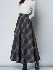 ロングスカート フレア チェックスカート ボトムス Aライン レディース マキシスカート ゆったり ハイウエスト 秋 冬 カジュアル エレガン
