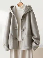 春服 ジャケット ダッフルコート レディース ラシャコート 春 秋 フード付き コート 無地 アウター 通学 通勤 カジュアル かわいい