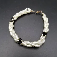 バロックパール ブラック ビーズ ヴィンテージ ブレスレット レトロ 上品 ホワイト ファッションジュエリー R16-F