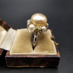 ヴィクトリアン パール装飾 ヴィンテージ フローラル リング シルバートーン レトロ 指輪 大ぶり コスチュームジュエリー R16-K