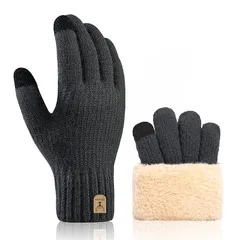 [MOWO] 手袋 メンズ 防寒 グローブ スマホ対応 冬 【即刻発熱の防寒グローブ・極上の着け心地・裏起毛】 ニットグローブ ニット手袋 暖かい 厚手 ふわふわ 柔らか タッチパネル対応 伸縮性 ギフト 通勤通学・自転車・バイク・スキー (ダークグレー, 1