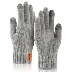 [ARZER] 手袋 ニット メンズ スマホ対応 グローブ【裏起毛・二重構造・弾性手首・快適フィット】 防風防寒 厚手 保温 男性用 自転車てぶくろ 全指 通勤 通学 アウトドア プレゼント (ライトグレー) 0
