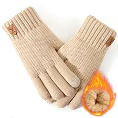 [SLEEPSINERO] 手袋 レディース スマホ対応 冬 【指先まで裏起毛・360°蓄熱】 防寒手袋 暖かい 保温 ふわふわ 厚手 防風 伸縮 柔らかい おしゃれ スマホ手袋 ニット手袋 てぶくろ (ベージュ【裏起毛】) 1