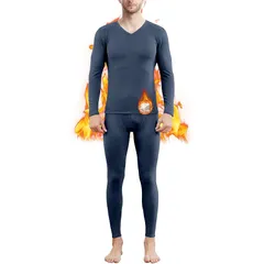 [Boyzn] ヒートテック メンズ あったかインナー メンズ [防寒肌着・吸湿保温・伸縮性] 秋 冬用 上下セット ヒートテック 極暖インナー 防寒インナー 保温インナーウェア 裏起毛 長袖シャツ ズボン下 Navy-2XL 0