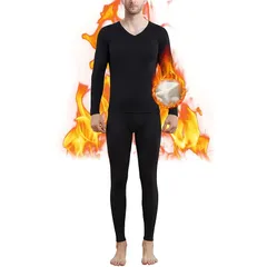 [Boyzn] ヒートテック メンズ あったかインナー 防寒肌着 Vネック 長袖シャツ ズボン下 前開き 上下セット 保温インナー[吸湿発熱・中厚・保温] Black-2XL 1