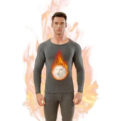 [QulbltX] あったかインナー メンズ [防寒肌着・吸湿保温・伸縮性] ヒートテック 長袖シャツ 前開き 上下セット 長袖シャツ ズボン下 極暖 防寒 保温 インナーウェア 裏起毛 冬用 グレー L 0