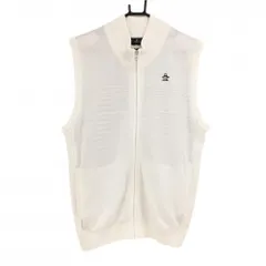 【美品】マンシングウェア ニットジップベスト 白×黒 背面ボーダー編み メンズ LL ゴルフウェア Munsingwear