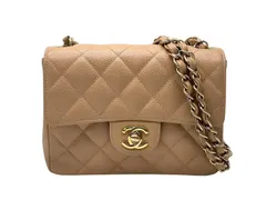 極美品 CHANEL シャネル ミニマトラッセ ベージュ キャビアスキン 8番台 ラムスキン ショルダーバッグ 中古 4b011132