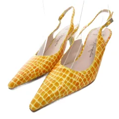 銀座かねまつ GINZA Kanematsu Miss Slender パンプス ミュール ポインテッドトゥ ストラップ クロコ型押し 21.5cm 黄 イエロー /BS ■YHS4