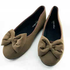 ふわっとリボンのフラットシューズ ゆったり幅広 L 24.0～24.5cm 4E グレージュ