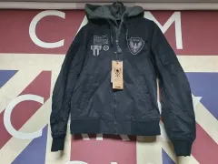 バックルー レイヤード フード ワッペン装飾 アウター S 90 ブラック