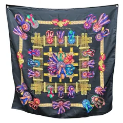 エルメス HERMES スカーフ カレ90 馬のリボン シルク ブラック レディース