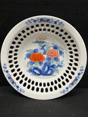 骨董品 肥前 鍋島焼 菓子器 名工 御庭焼五代目 市川光春 透かし 器
