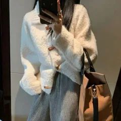 (繰越セール/当日配送) 2505 ブークレ 떡뽁이 カーディガン - 紺色