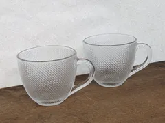 ヴィンテージ arcoroc/アルコロック ガラスのコーヒーカップ 2客セット ガラスコップ マグ フランス＊mll205