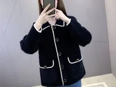 ミンク フェイク ショート ニット ジャケット レディース　003000F