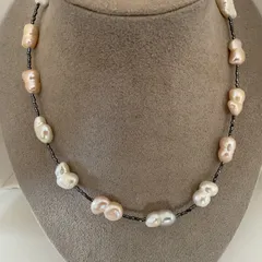 淡水本真珠　ツインバロック　パールネックレス　ビーズ入り　ハンドメイド　ファッション　ネックレス