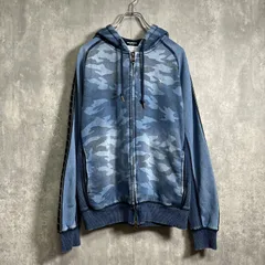 【良品〜綺麗】1PIU1UGUALE3 RELAX × Kappa，ウノ ピュ ウノ ウグァーレ トレ リラックス，カッパ，デニム素材，カモフラージュ柄，刺繍，鶴，ブルーカモフラジップアップパーカー，トラックジャケット，ジャージ