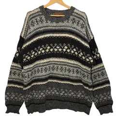 AUTHENTIC  フェアアイル柄 90年代/90's ヴィンテージ ニット セーター 長袖 オーバーサイズ ビッグシルエット クルーネック INDONESIA製 XLサイズ グレー/ブラウンのサムネイル