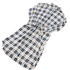 【ユニクロ UNIQLO】チェック柄シャツワンピース 長袖 L ネイビー×ホワイト