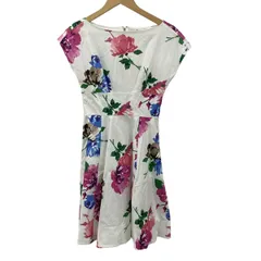Kate spade(ケイトスペード) ワンピース サイズ0 XS レディース美品  - 白×ピンク×マルチ クルーネック/半袖/ひざ丈/花柄