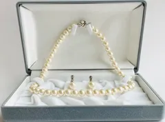 貝パールネックレス+イヤリングセット/ホワイトベージュ/高級ケース付