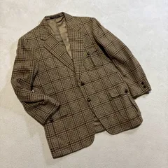 THREE-M （スリーエム） 肩パッド有り チェック柄 テーラードジャケット スーツ 昭和レトロ ヴィンテージ B-4 メンズLサイズ