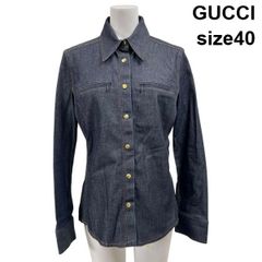デニムシャツ 総柄 グッチ GUCCI ペイズリー 花柄 48 シェリーライン 